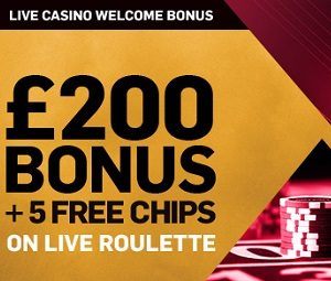 50% up to £200 + 5 Free Chips on Live Roulette photo