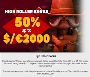 High Roller Bonus - Playamo Casino