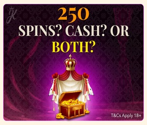 250 free spins and £250 cash bonus at king jack casino