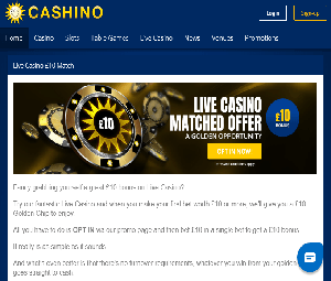 Live Casino £10 Match - Cashino Casino